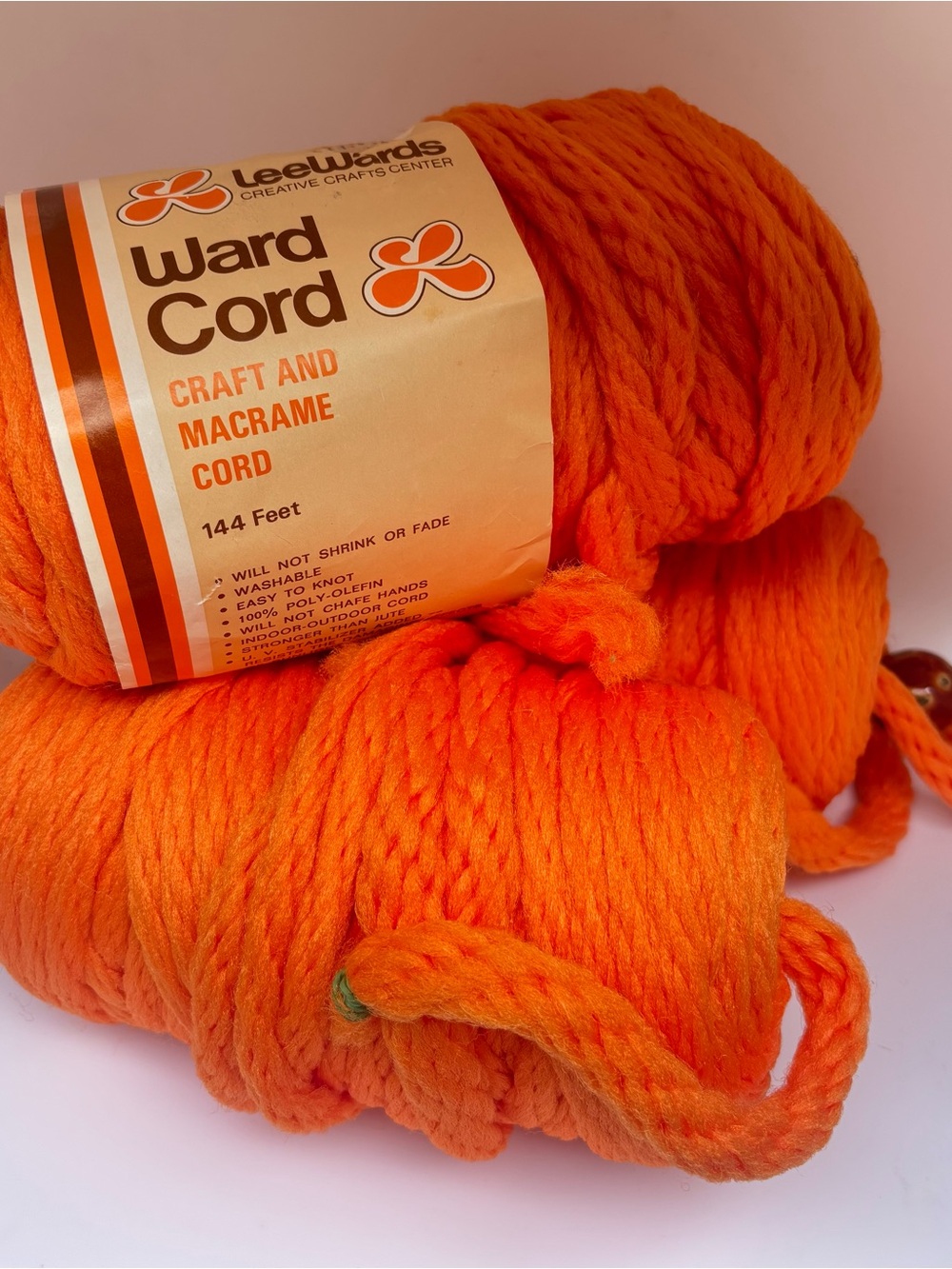 LeeWards Ward Cord Macrame Craft 144 Feet, 3 Full or Mostly Full Skeins, Orange